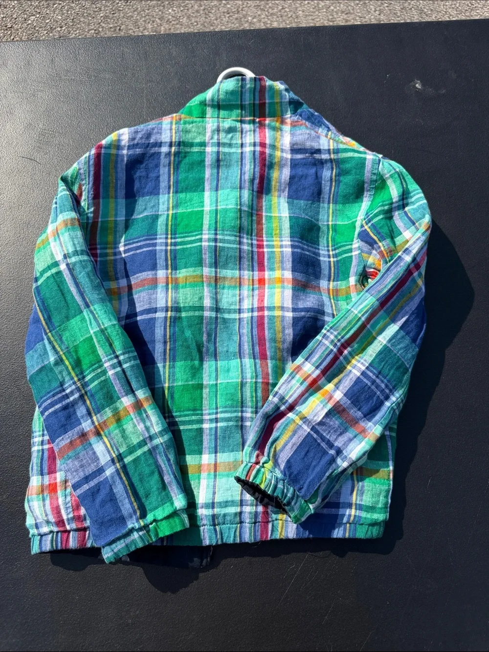 Ralph Lauren Navy Jean-Style Jacket with Green & Blue Plaid Lining